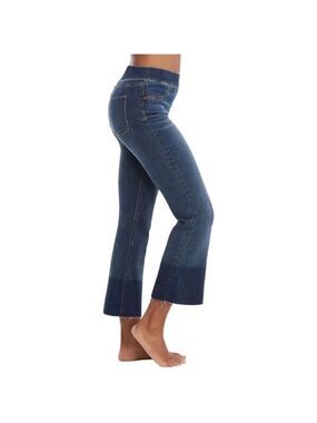 Spanx 20231R Cropped Flare Denim Jeans Medium Wash XL Raw Hem 2 Tone